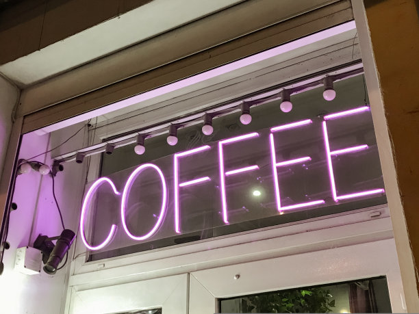 招牌霓虹咖啡早晨营销咖啡杯图片下载