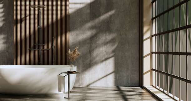 浴室上的浴室和厕所日本侘寂风格。3d渲染图片下载