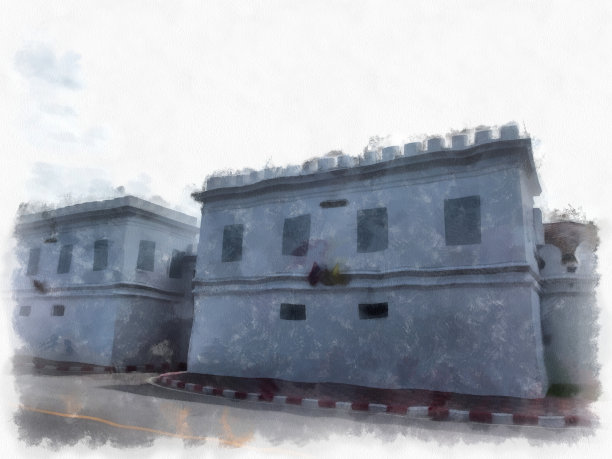 泰国曼谷佛寺景大皇宫水彩风格插画印象派画作。图片下载