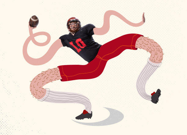 当代艺术拼贴。创意设计与年轻人，橄榄球，足球运动员长腿和手扔球图片下载