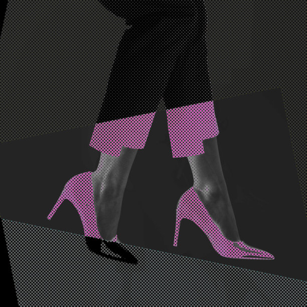 身材修长的女子穿着RGB颜色的高跟鞋和古装裤图片下载