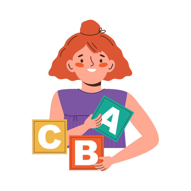 女孩学习字母表。学前教育。孩子学习英语。为幼儿园和学龄前儿童设计的彩色abc拼读卡片。远程学习。手绘矢量平面插图图片下载