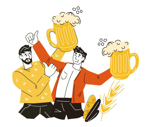 啤酒节和啤酒节的招牌或标签上有喝啤酒的朋友，矢量。图片下载