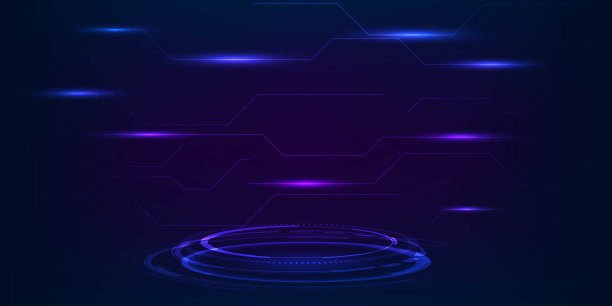 矢量插图的紫色蓝色未来的数字技术舞台布局与霓虹灯基座的展示。未来科技设计概念。图片下载
