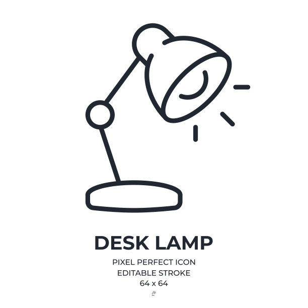 台灯可编辑的笔画轮廓图标孤立在白色背景平面矢量插图。像素完美。64 x 64。图片下载