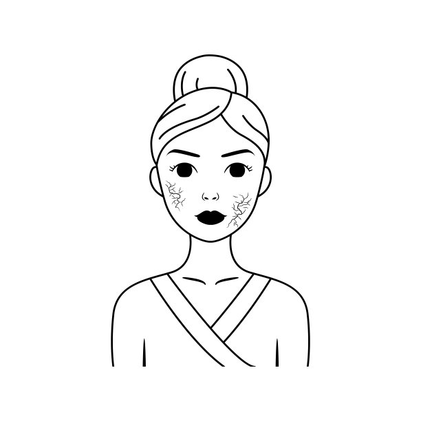 一个脸上皮肤干燥的美丽女人的肖像。有问题的开裂缺水的皮肤。黑白两色。卡通风格。白色背景。矢量插图为美设计。图片下载