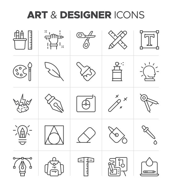 图形设计图标集。艺术和设计师相关的图标。创意作品、设计元素及艺术符号收藏图片下载