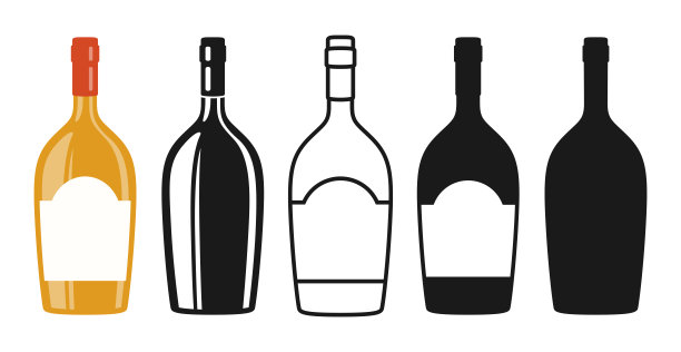 酒瓶空标签集剪影邮票雕刻设计酒精饮料气泡香槟图片下载