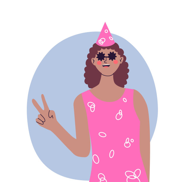 庆祝派对上快乐的年轻女子。生日或新年前夕。矢量平面插图，孤立在白色背景上图片下载