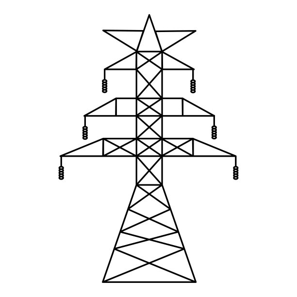 高压电网的配套。公用事业电力传输网络的矢量图。电力线孤立在白色背景上。图片下载