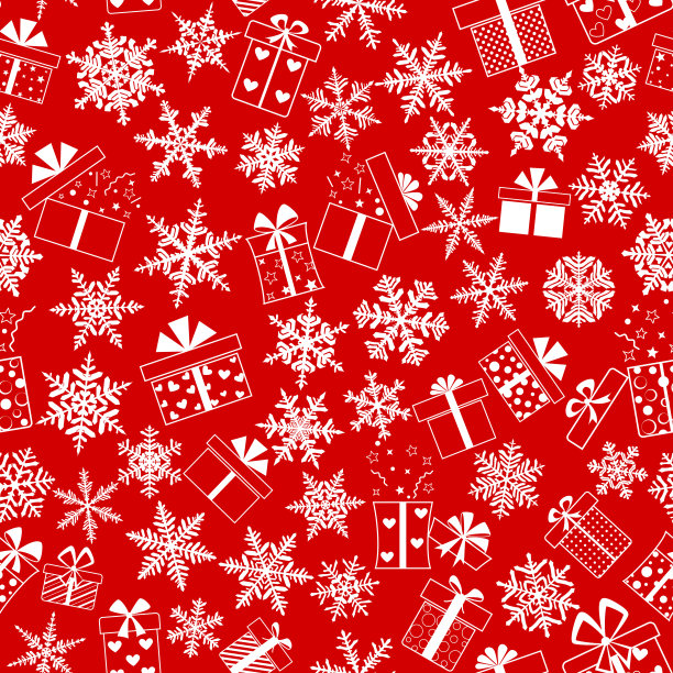 无缝图案的礼品盒和雪花图片下载