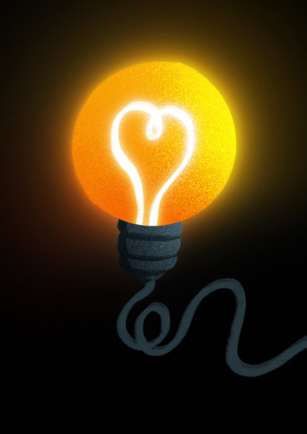 用霓虹爱情线点亮的灯泡的插图图片下载