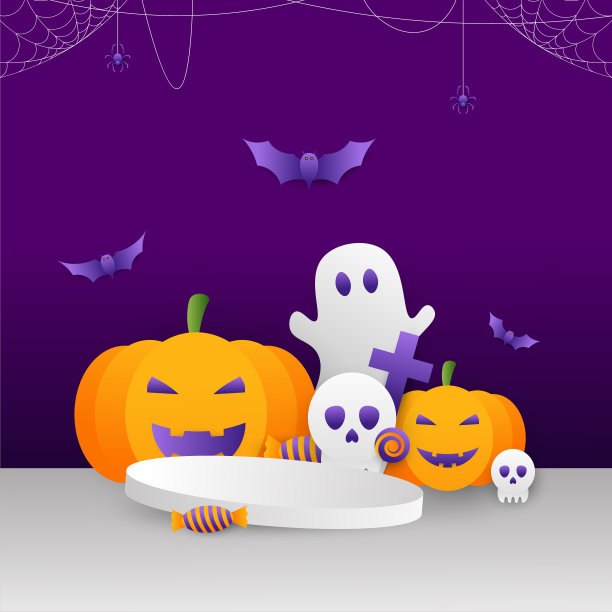 万圣节的一天矢量插图与南瓜，糖果和鬼的元素图片下载
