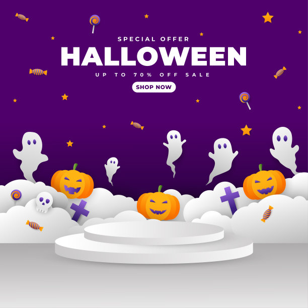 万圣节的一天矢量插图与南瓜，糖果和鬼的元素图片下载