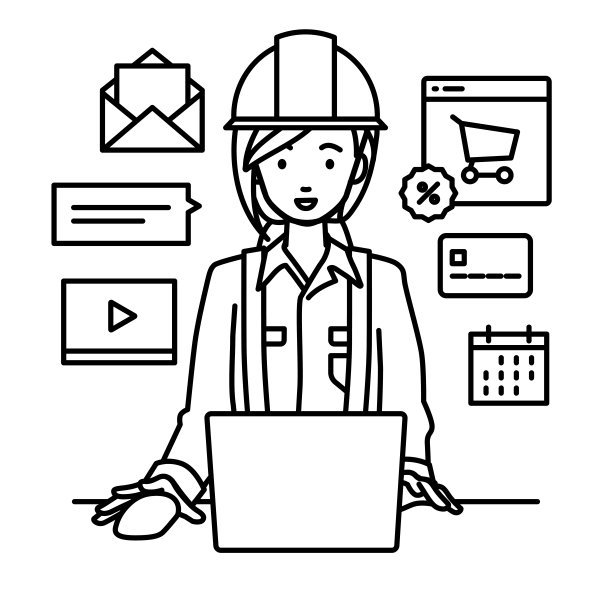 一位在建筑工地工作的妇女使用笔记本电脑浏览网站、数字营销、支付、管理网上商店和支持客户在她的办公桌上图片下载