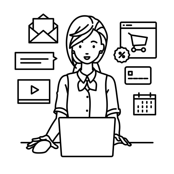 一名身穿职员制服的妇女使用笔记本电脑浏览网站、数字营销、支付、管理网上商店，并在她的办公桌上为顾客提供服务图片下载