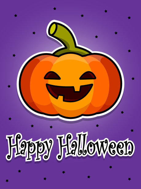 万圣节的明信片。微笑的南瓜。卡通平面矢量插图图片下载