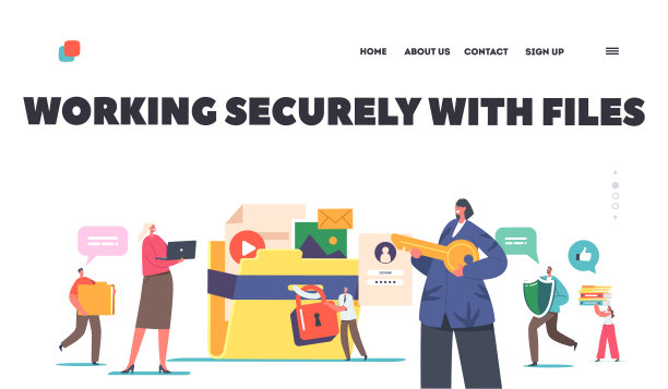 安全文件，数据和文档保护登陆页模板。Tiny Characters with Huge Video, Photo, Folder, Shield图片下载