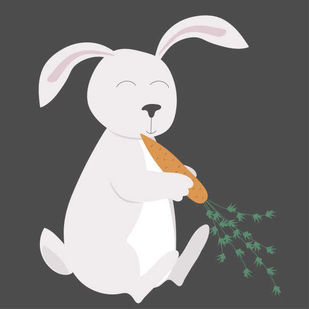 白兔或野兔与胡萝卜孤立在灰色背景。图片下载