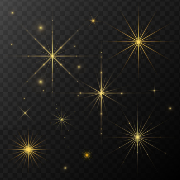发光隔离透明光效果套装。镜头耀斑，爆炸，闪光，线，太阳闪光，火花和星星。特效元素设计。用闪电照射光线。矢量图图片下载