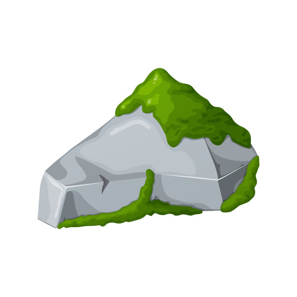 石头上的苔藓。岩石和绿色地衣。电脑游戏的矢量岩壁。图片下载