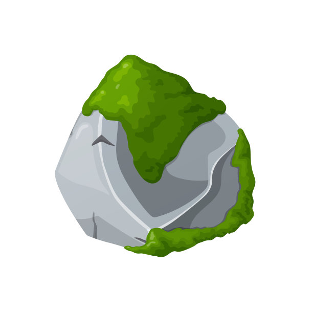 石头上的苔藓。岩石和绿色地衣。电脑游戏的矢量岩壁。图片下载