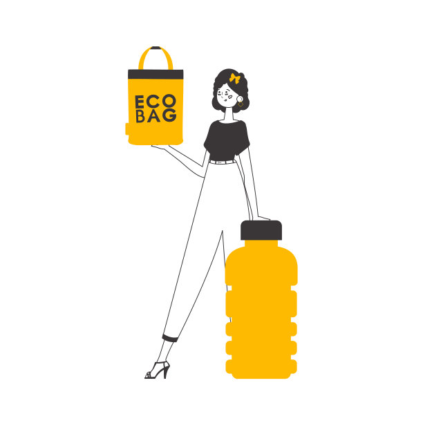 一名妇女手里拿着一个环保包装。生态袋和塑料的概念。线性时尚风格。孤立的白色背景。矢量插图。图片下载