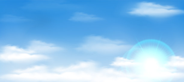 视图的蓝天景观背景与多云的天空和阳光的设计图片下载