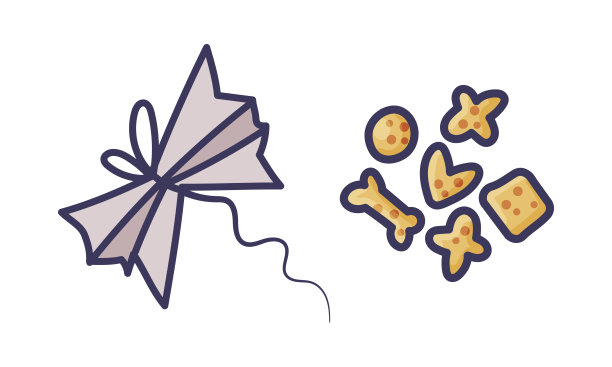 纸弓猫玩具和干食品卡通矢量插图图片下载