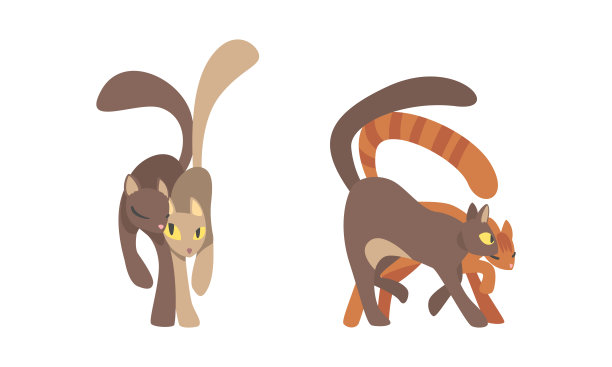 抱着猫。一对可爱的宠物动物卡通矢量插画图片下载