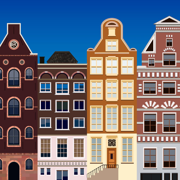 街道上都是抽象的老房子。向量的背景。图片下载