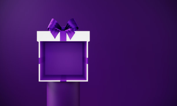 白色礼品盒坐在紫色讲台前紫色背景图片下载