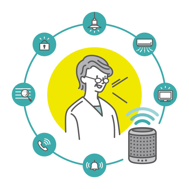 人工智能和老年人:老年妇女使用Mart扬声器图片下载