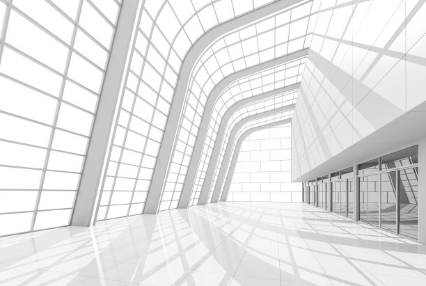 简约风格现代白色高和开放空间室内3d渲染图片下载