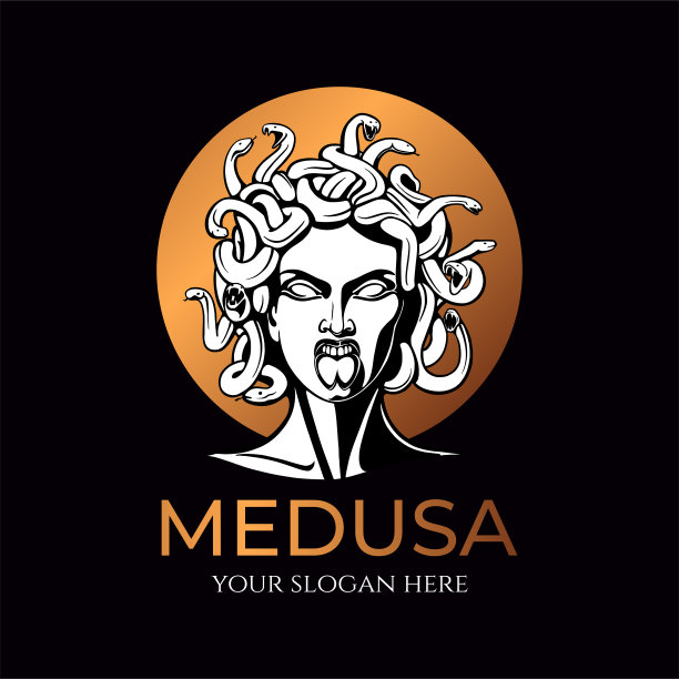 蛇发女怪美杜莎的标志。有蛇的女人的头。保护性的护身符。不同方向的标志。矢量图像。图片下载