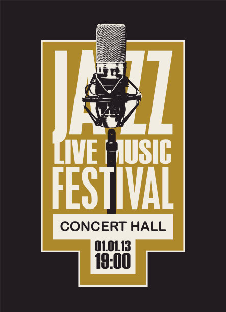 带麦克风的爵士音乐节或现场音乐会海报图片下载