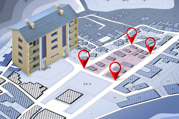 土地管理的概念，想象地籍地图的领土，空置的土地可供出售或建筑建设图片下载