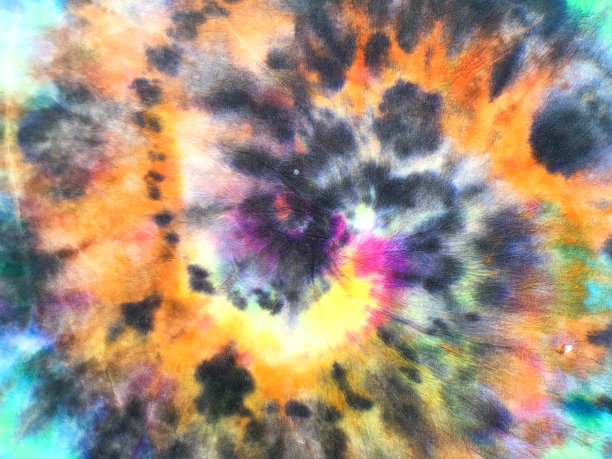 艺术色彩扎染效果条纹。明亮美丽的螺旋扎染。螺旋扎染服装图案。纹理明亮的螺旋扎染横幅印刷。图片下载