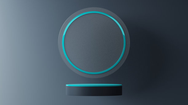 较暗的几何背景与深蓝色底座或讲台模型显示，空平台的产品展示，3D渲染图片下载