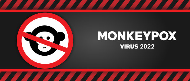 猴痘病毒图标红色警告圈在黑色背景图片下载
