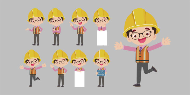 一组不同姿势的平面工程师图片下载