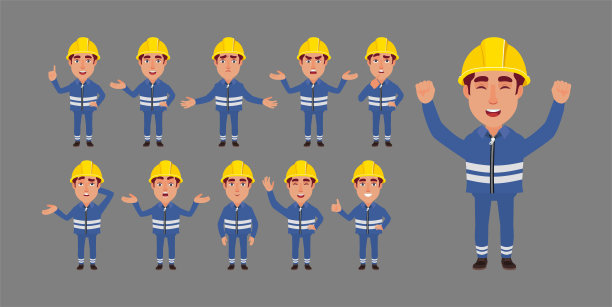 不同姿势的修理工。向量图片下载