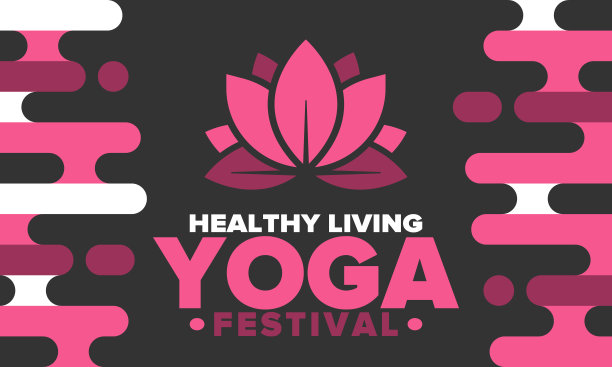 瑜伽的节日。健康的生活。一个探索自我，寻找和谐的活动。冥想，健身锻炼和身心平衡的工作。适合男女的瑜伽锻炼。莲花。向量的海报、插画图片下载