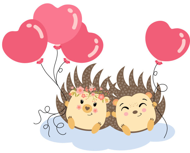 一对可爱的刺猬夫妇带着心形气球相爱了图片下载