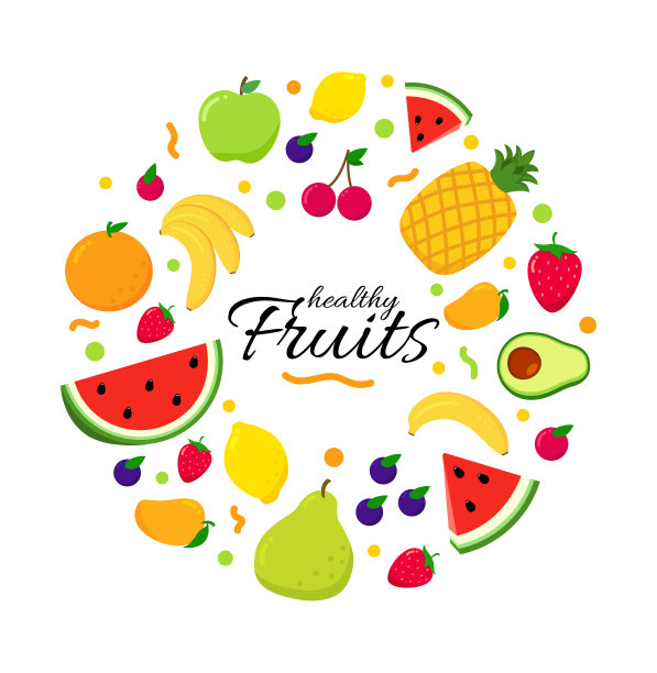 水果框架与文字健康水果。把夏天的水果围成一圈。草莓,樱桃,西瓜,图片下载
