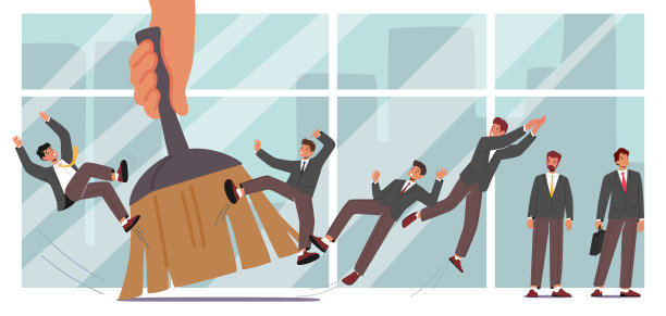 Downsnizing,裁员的概念。巨老板手刷团队的商务人士。人员裁减，解雇隐喻图片下载