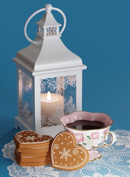 圣诞背景与复古茶杯图片下载