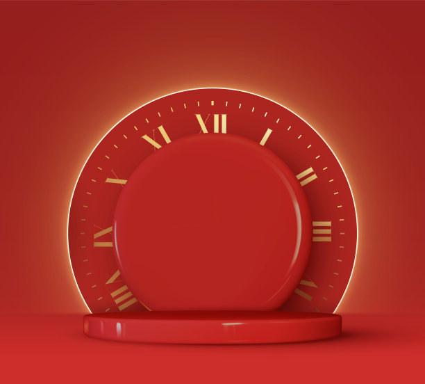 圣诞和新年喜庆的红圆讲台工作室采用逼真的3d设计，霓虹灯。现代创意假日模板。圣诞节冬季组成。横幅和网络海报，封面和小册子图片下载