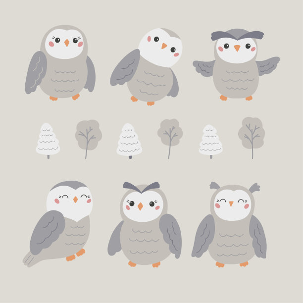 可爱的猫头鹰和树。手绘鸟类。图片下载