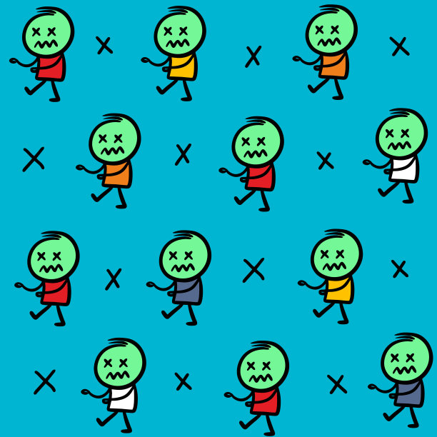 无缝模式与可爱的手绘僵尸行走。图片下载